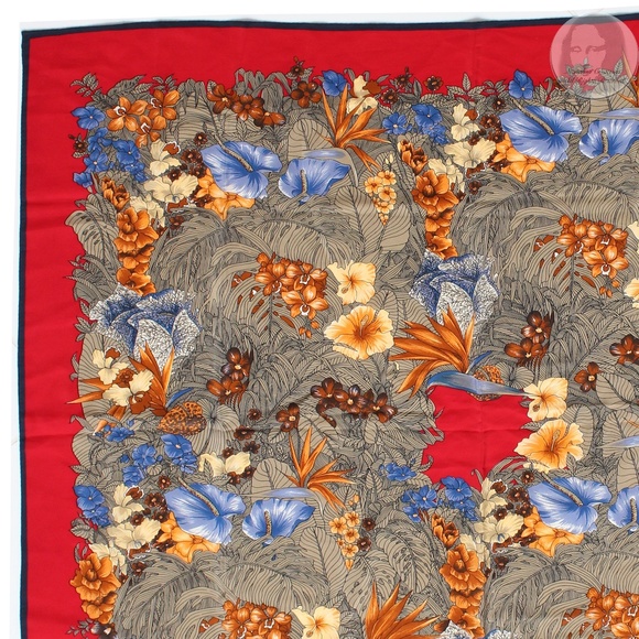 Versace Scarf Shawl Red Silk Bold Abstract Floral Print Large 35in Vintage 1990s - Picture 10 of 14